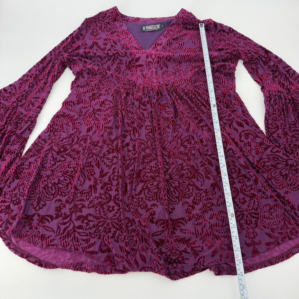 The Pyramid Collection Velvet Burnout Boho Babydoll Dress Purple Pink L - Picture 8 of 11